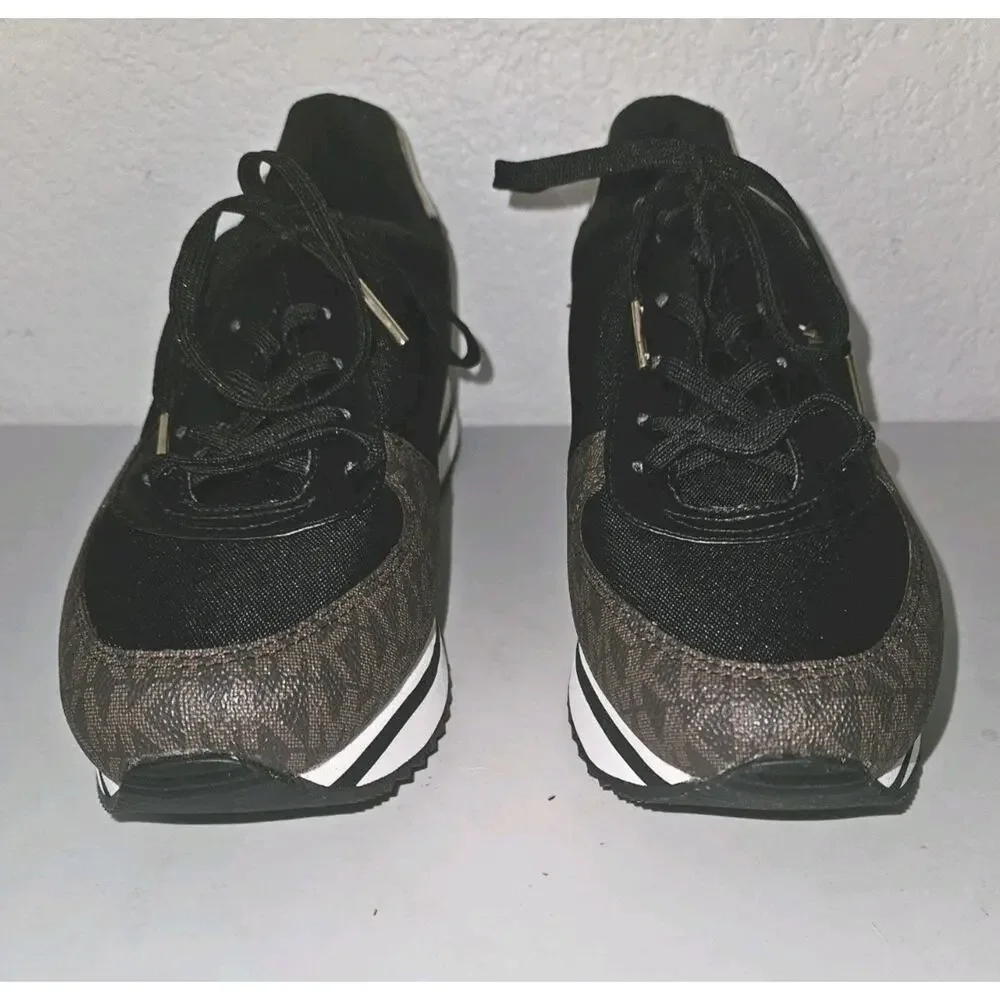 New! Michael Kors Monique Logo Womens Sneaker Black Brown 10M